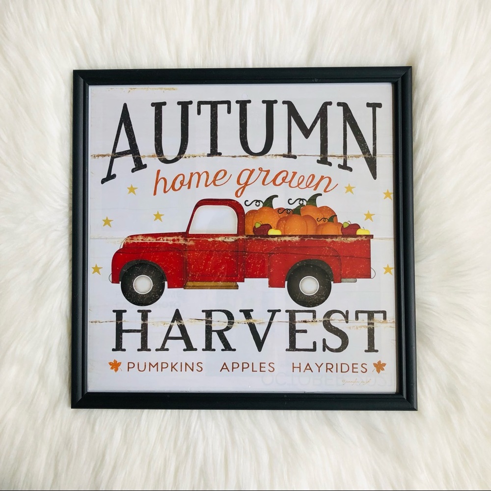 Autumn Harvest Pumpkin Truck Glass Decor Frame 12 x 12